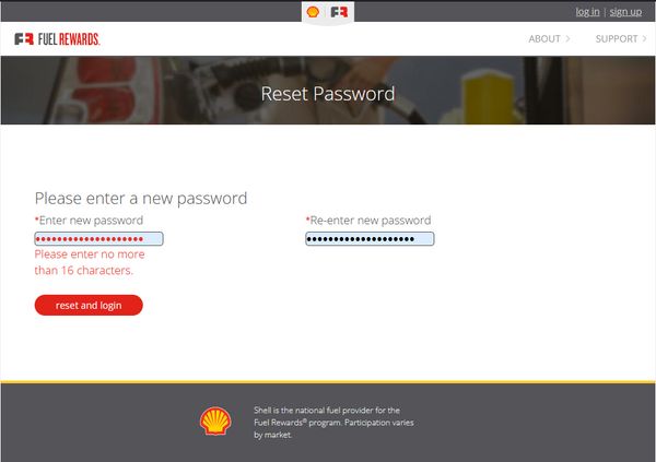 Shell Fuel Rewards dumb password rule screenshot